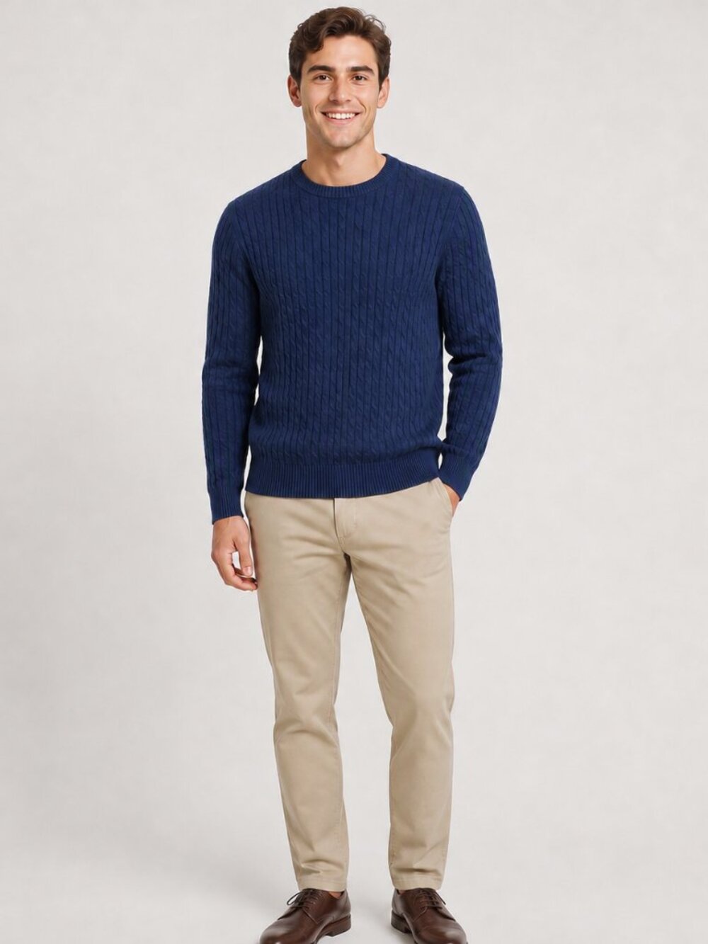 Grant Thomas Navy Cable Knit Sweater XL Pima Cotton Quiet Luxury Preppy Crew